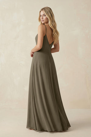 Cami Strap A-Line Chiffon Bridesmaid Dress with Slit in Willow Green - SHE IS ME BRIDESMAID DRESSES
