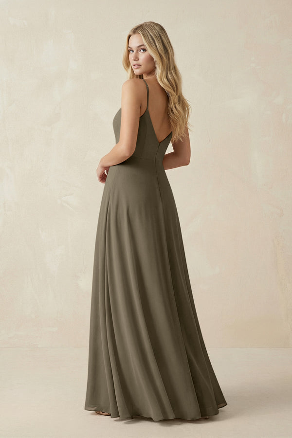 Cami Strap A-Line Chiffon Bridesmaid Dress with Slit in Willow Green - SHE IS ME BRIDESMAID DRESSES