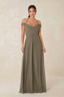 A-Line Off-the-Shoulder Chiffon Bridesmaid Dress in Willow Green - KISS BRIDAL BRIDESMAID DRESSES