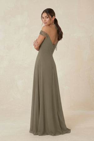 A-Line Off-the-Shoulder Chiffon Bridesmaid Dress in Willow Green - KISS BRIDAL BRIDESMAID DRESSES