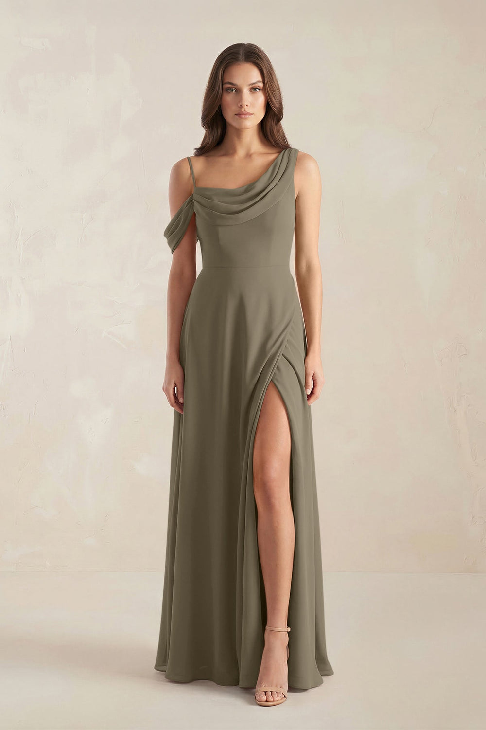 One-Shoulder Chiffon A-Line Bridesmaid Dress in Willow Green - KISS BRIDAL BRIDESMAID DRESSES