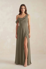 One-Shoulder Chiffon A-Line Bridesmaid Dress in Willow Green - KISS BRIDAL BRIDESMAID DRESSES