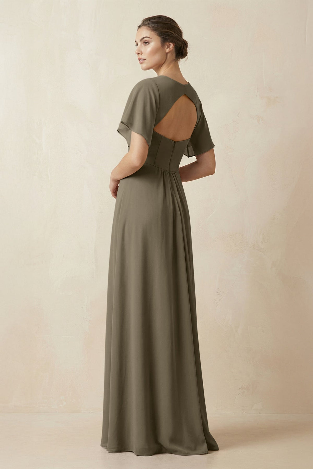 Short Sleeve V-Neck Chiffon A-Line Bridesmaid Dress in Willow Green - KISS BRIDAL BRIDESMAID DRESSES