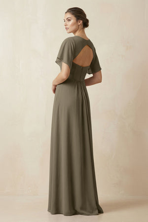 Short Sleeve V-Neck Chiffon A-Line Bridesmaid Dress in Willow Green - SHE IS ME BRIDESMAID DRESSES