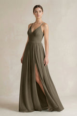A-Line Spaghetti Strap Chiffon Bridesmaid Dress in Willow Green - KISS BRIDAL BRIDESMAID DRESSES
