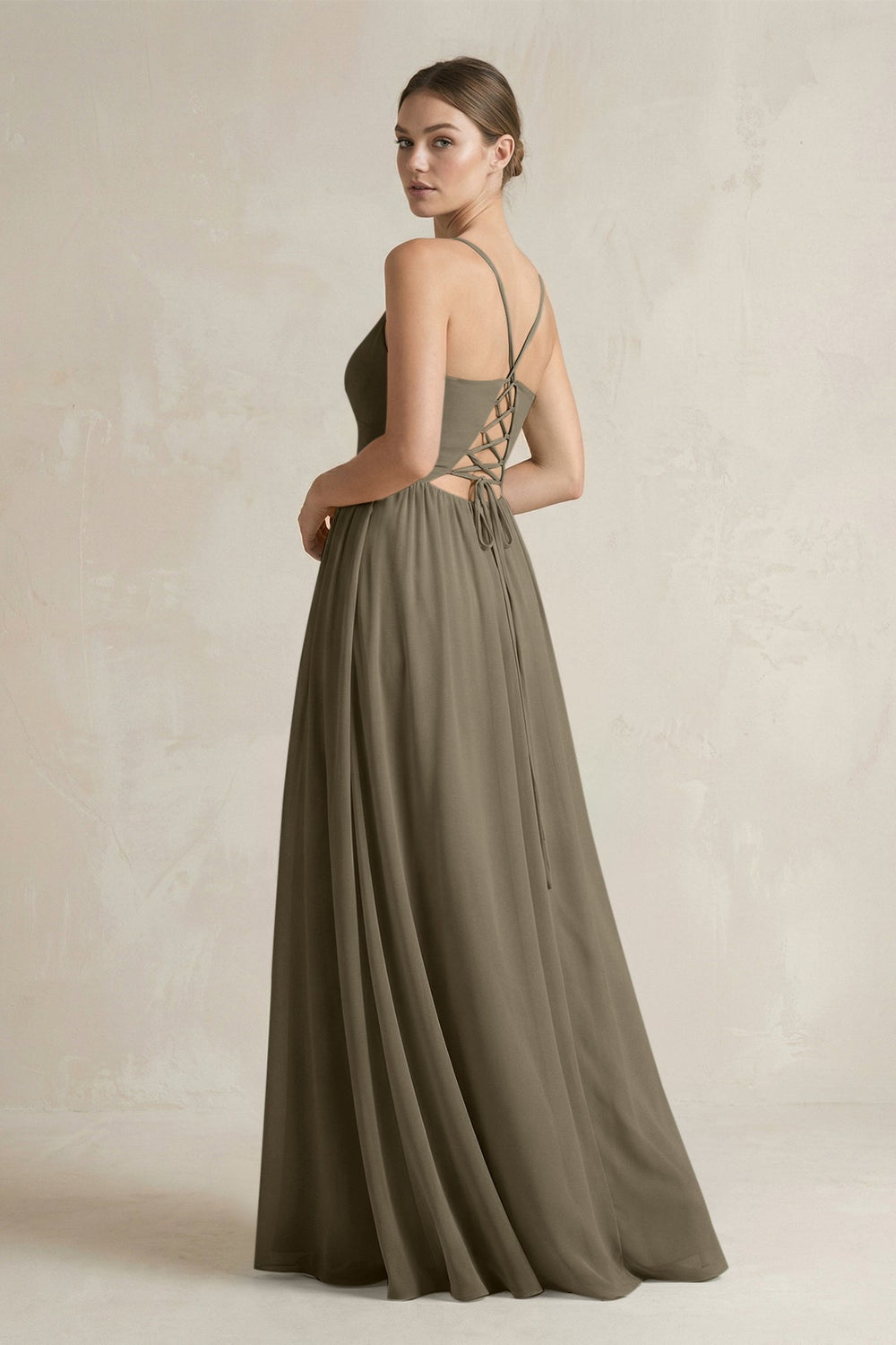 A-Line Spaghetti Strap Chiffon Bridesmaid Dress in Willow Green - SHE IS ME BRIDESMAID DRESSES