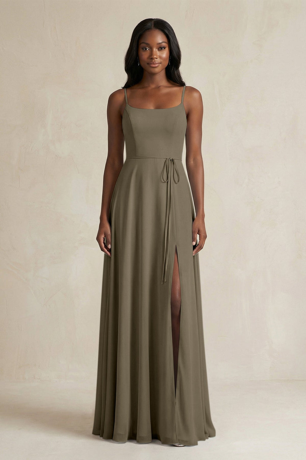 A-Line Spaghetti Straps Chiffon Bridesmaid Dress in Willow Green - KISS BRIDAL BRIDESMAID DRESSES