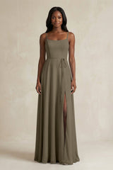 A-Line Spaghetti Straps Chiffon Bridesmaid Dress in Willow Green - KISS BRIDAL BRIDESMAID DRESSES