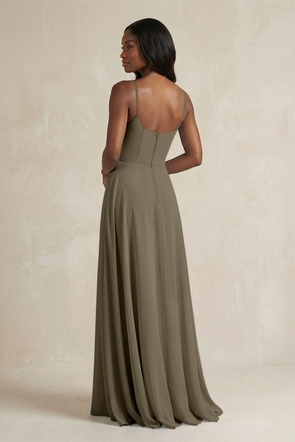 A-Line Spaghetti Straps Chiffon Bridesmaid Dress in Willow Green - SHE IS ME BRIDESMAID DRESSES