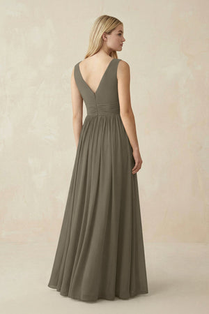 V-Neck Chiffon Pleated A-Line Bridesmaid Dress in Willow Green - SHE IS ME BRIDESMAID DRESSES