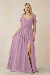 Chiffon A-Line Bridesmaid Dress with Slit  in Wisteria - KISS BRIDAL BRIDESMAID DRESSES