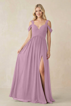 Chiffon A-Line Bridesmaid Dress with Slit  in Wisteria - SHE IS ME BRIDESMAID DRESSES