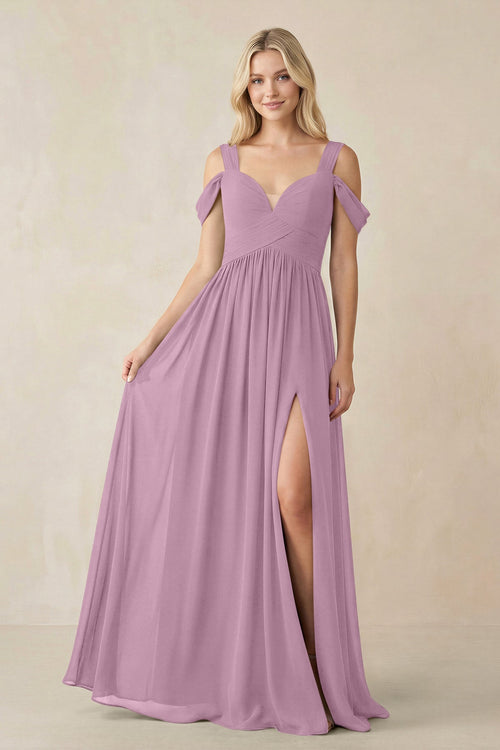 Chiffon A-Line Bridesmaid Dress with Slit  in Wisteria - SHE IS ME BRIDESMAID DRESSES