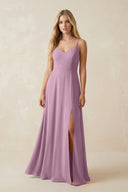 Cami Strap A-Line Chiffon Bridesmaid Dress with Slit in Wisteria - SHE IS ME BRIDESMAID DRESSES
