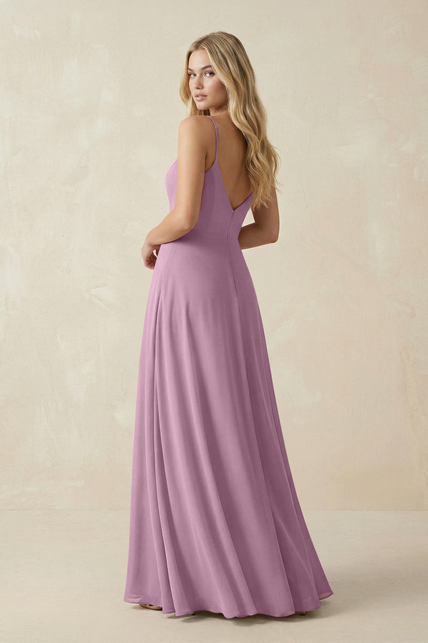 Cami Strap A-Line Chiffon Bridesmaid Dress with Slit in Wisteria - SHE IS ME BRIDESMAID DRESSES