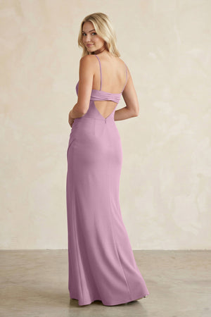 Cami Strap Chiffon Sheath Bridesmaid Dress with Slit in Wisteria - SHE IS ME BRIDESMAID DRESSES