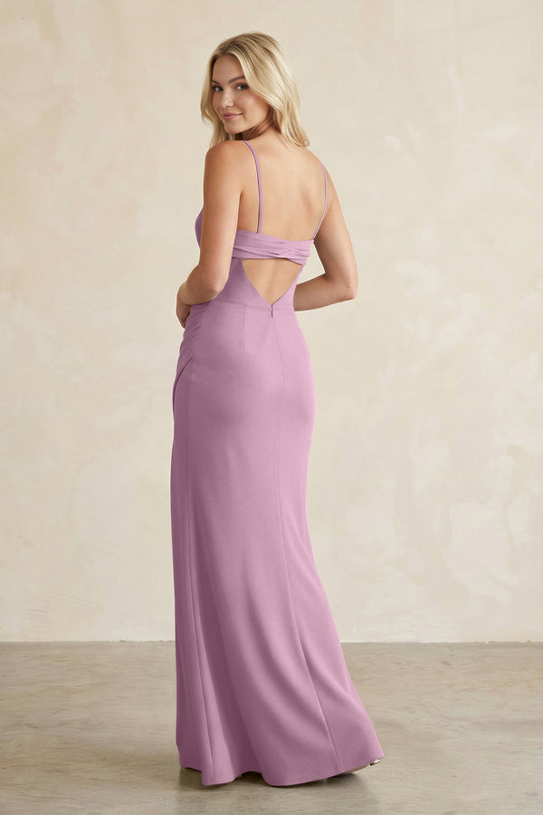 Cami Strap Chiffon Sheath Bridesmaid Dress with Slit in Wisteria - SHE IS ME BRIDESMAID DRESSES
