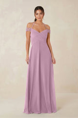 A-Line Off-the-Shoulder Chiffon Bridesmaid Dress in Wisteria - KISS BRIDAL BRIDESMAID DRESSES
