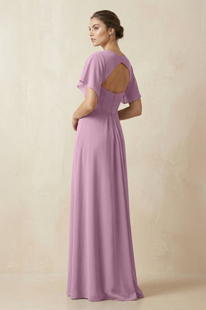 Short Sleeve V-Neck Chiffon A-Line Bridesmaid Dress in Wisteria - SHE IS ME BRIDESMAID DRESSES
