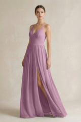A-Line Spaghetti Strap Chiffon Bridesmaid Dress in Wisteria - KISS BRIDAL BRIDESMAID DRESSES