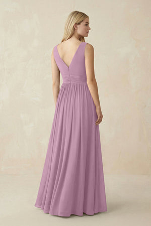 V-Neck Chiffon Pleated A-Line Bridesmaid Dress in Wisteria - SHE IS ME BRIDESMAID DRESSES