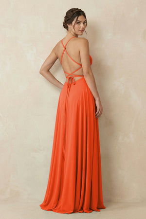 Cinnamon A-Line Chiffon Bridesmaid Dress With Slit (2) | KISSBRIDAL