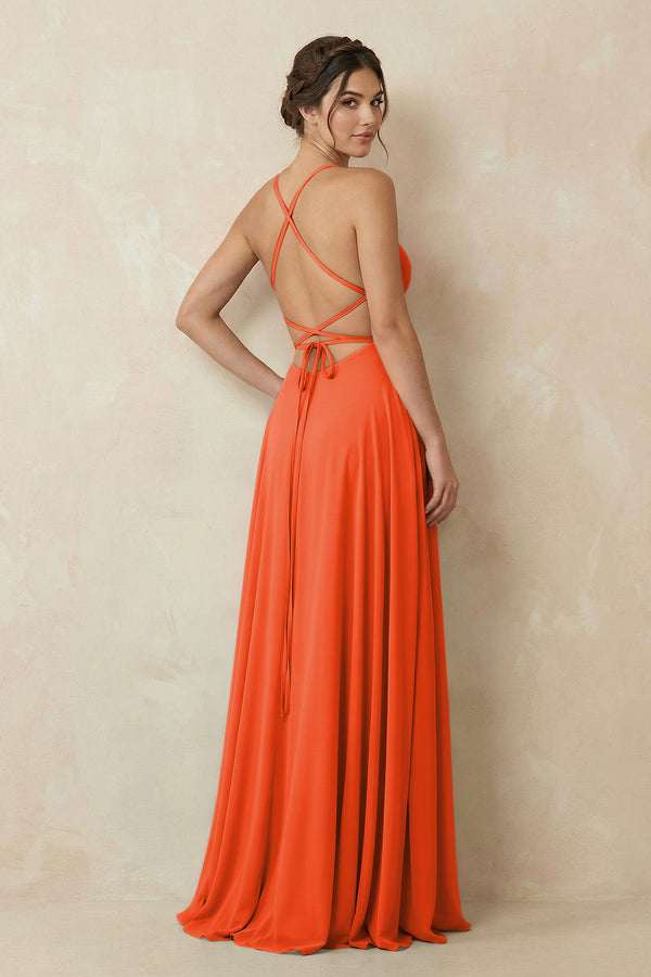 Cinnamon A-Line Chiffon Bridesmaid Dress With Slit (2) | KISSBRIDAL