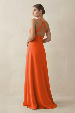 Cinnamon A-Line Chiffon Long Bridesmaid Dress With Slit (2) | KISSBRIDAL