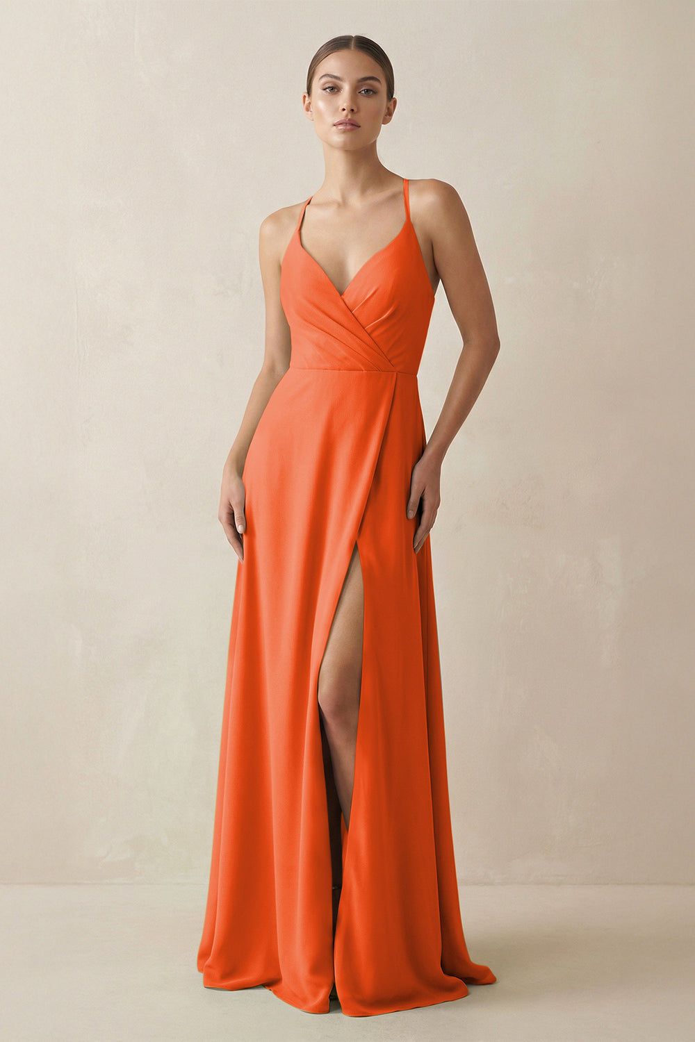 A-Line Chiffon Long Bridesmaid Dress With Slit in Cinnamon