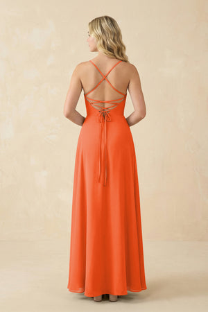 Cinnamon A-Line Chiffon Spaghetti Strap Bridesmaid Dress (2) | KISSBRIDAL
