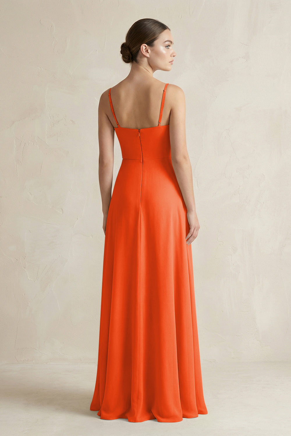 A-Line Chiffon Spaghetti Strap Bridesmaid Dress in Cinnamon