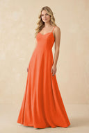 Cinnamon A-Line Chiffon Spaghetti Strap Bridesmaid Dress | KISSBRIDAL