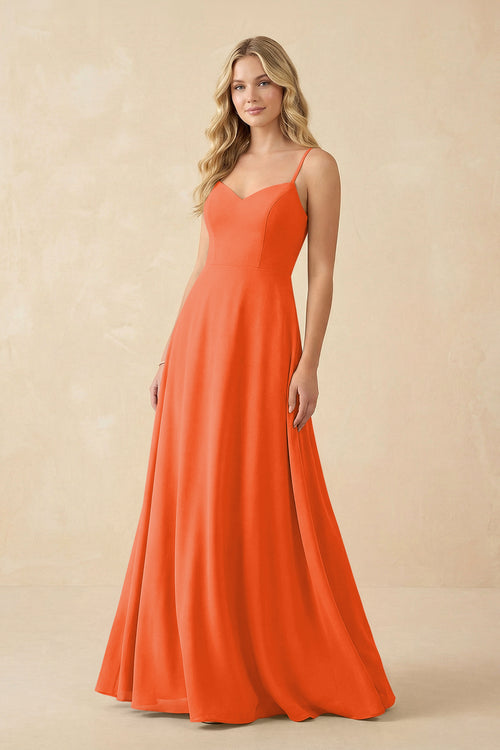 Cinnamon A-Line Chiffon Spaghetti Strap Bridesmaid Dress | KISSBRIDAL