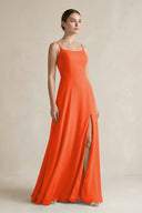 Cinnamon A-Line Chiffon Spaghetti Strap Bridesmaid Dress | KISSBRIDAL