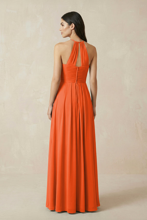 Cinnamon A-Line Halter Neck Pleated Chiffon Bridesmaid Dress (2) | KISSBRIDAL