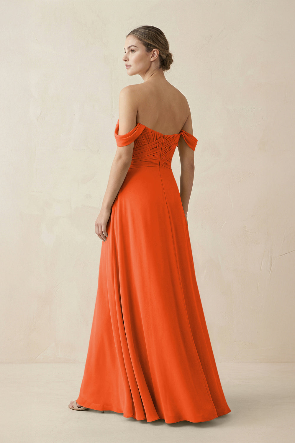 A-Line Off-the-Shoulder Chiffon Bridesmaid Dress in Cinnamon