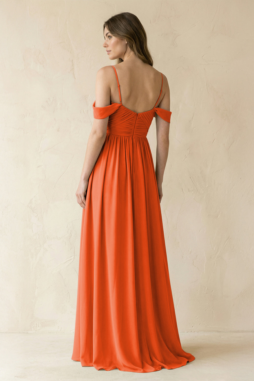 A-Line Off-the-Shoulder Pleated Chiffon Bridesmaid Dress in Cinnamon