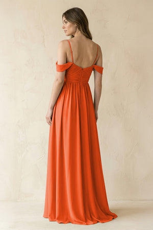 Cinnamon A-Line Off-the-Shoulder Pleated Chiffon Bridesmaid Dress (2) | KISSBRIDAL