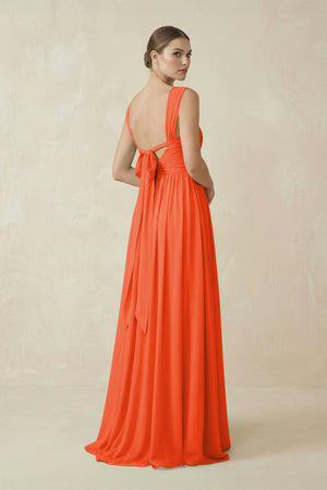 Cinnamon A-Line Pleated Chiffon Long Bridesmaid Dress (2) | KISSBRIDAL