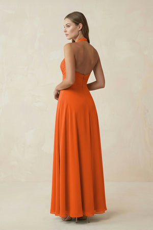 Cinnamon A-Line Pleated Chiffon V-Neck Bridesmaid Dress (2) | KISSBRIDAL