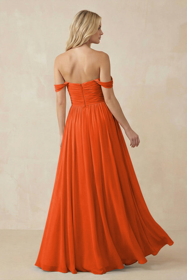 Cinnamon A-Line Pleated Long Chiffon Bridesmaid Dress (2) | KISSBRIDAL