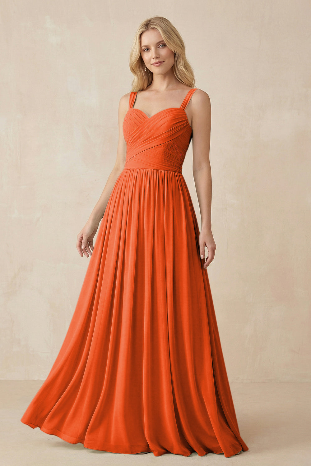 A-Line Pleated Long Chiffon Bridesmaid Dress in Cinnamon
