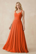 Cinnamon A-Line Pleated Long Chiffon Bridesmaid Dress | KISSBRIDAL