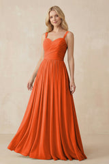 Cinnamon A-Line Pleated Long Chiffon Bridesmaid Dress | KISSBRIDAL