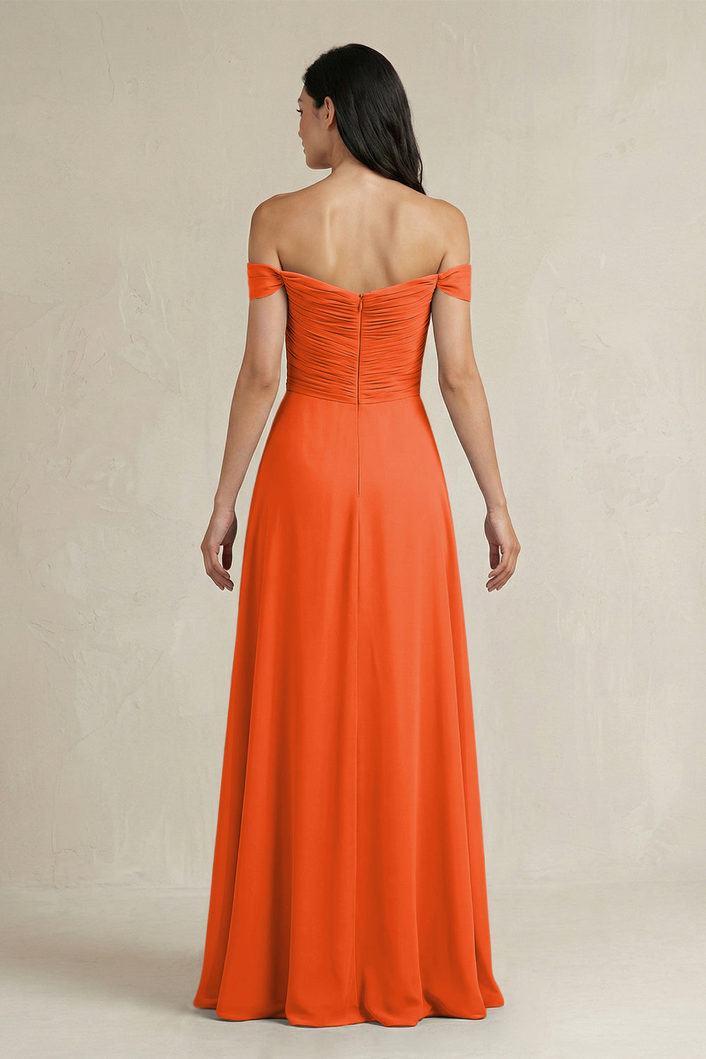 A-Line Pleated Off-the-Shoulder Chiffon Bridesmaid Dress in Cinnamon