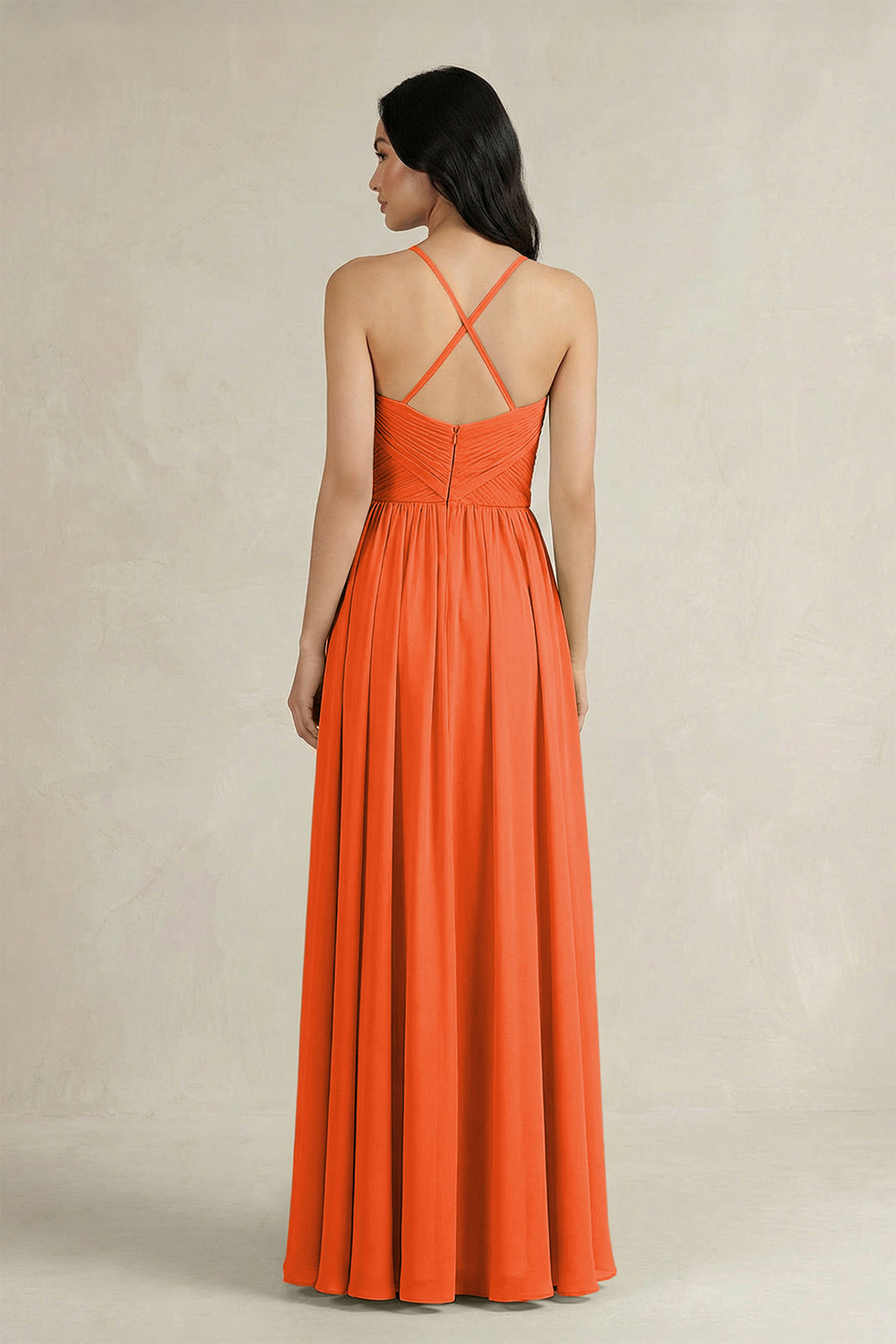 A-Line Pleated Spaghetti Strap Chiffon Bridesmaid Dress in Cinnamon