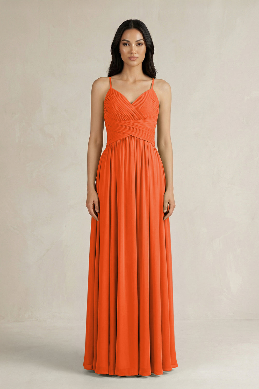 A-Line Pleated Spaghetti Strap Chiffon Bridesmaid Dress in Cinnamon