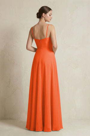 Cinnamon A-Line Ruffled Spaghetti Strap Chiffon Bridesmaid Dress (2) | KISSBRIDAL