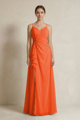Cinnamon A-Line Ruffled Spaghetti Strap Chiffon Bridesmaid Dress | KISSBRIDAL