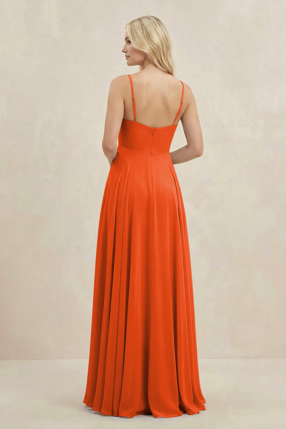A-Line Spaghetti Strap Chiffon Bridesmaid Dress in Cinnamon
